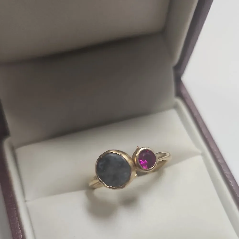Gold Plated Ring With Ruby Semi Precious Gemstone Size 7.5